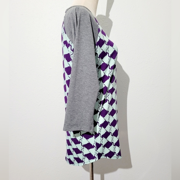 LuLaRoe Randy Raglan Top S Gray Purple Mint Ghost Print Halloween 3/4 Sleeve... - Picture 3 of 11